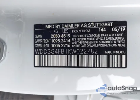 2019 Mercedes-Benz A 220 4Matic from USA, damaged, VIN WDD3G4FB1KW022782